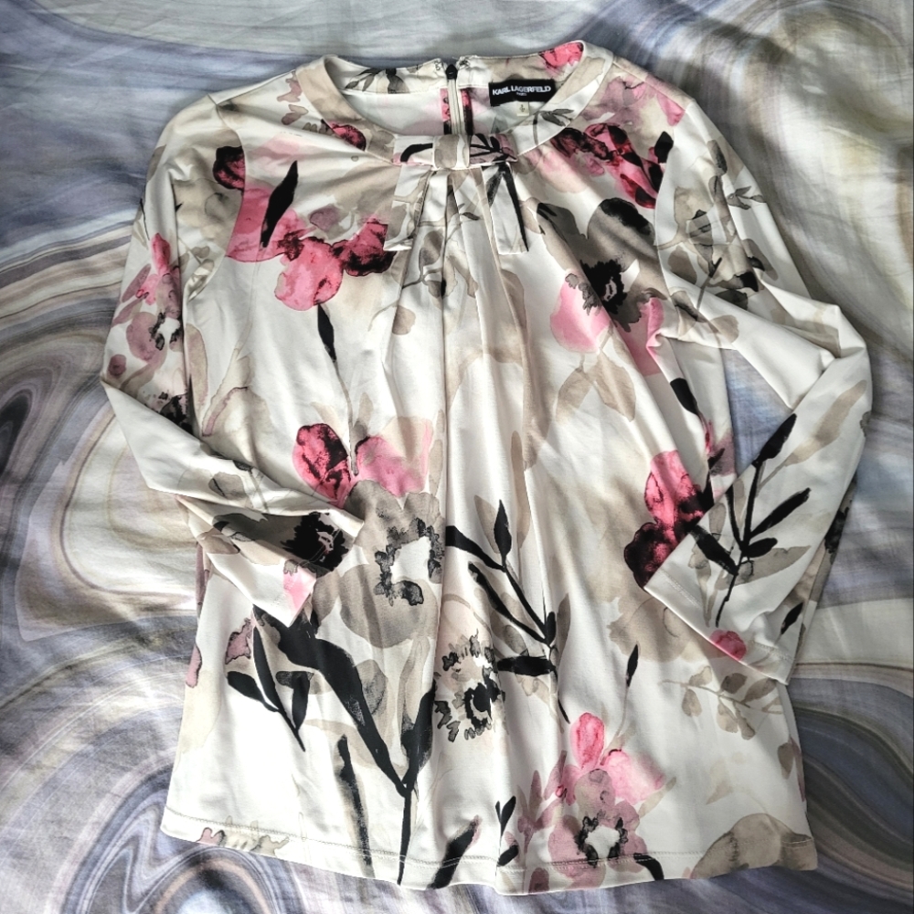 Karl Lagerfeld Watercolor Floral Top